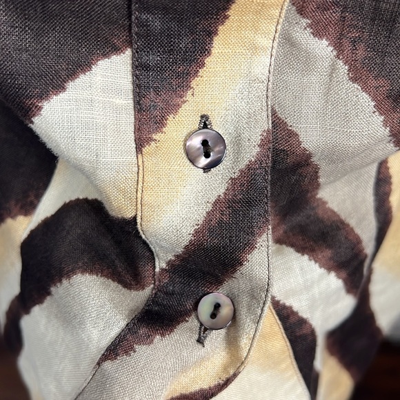 Lafayette 148 New York 100% Linen Animal Print 3/4 Roll Tab Sleeve Top Size 4 - Picture 3 of 10